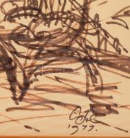 Cs. Kovács László (1929-2001): Balatoni terasz, 1977. Filctoll, papír, jelzett, üvegezett fakeretben...