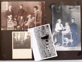 cca 1920-1970 Régi családi fotóalbum, kb. 180-200 fotóval. Haránt-alakú fotóalbumban, változó állapo...