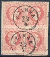 1867 4 x 5kr extrán elfogazva kivágáson / 4 x 5kr with shifted perforation on cutting SZIRÁK (ex Ryan)