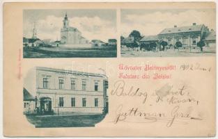 1902 Belényes, Beius; Takarékpénztár, templom. Munkácsi L. kiadása / savings bank, church (EB)