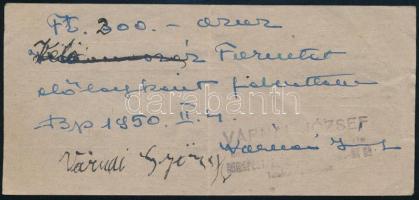 1950 Bp., Várnai József villany és rádió szerelő számolócédula, hátoldalán saját kezű nyugtával