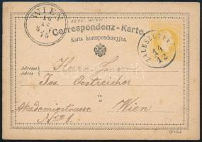 1875 2kr díjjegyes levelezőlap / PS-card "ZALESZCZYKI" - "WIEN"