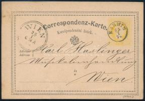 1876 2kr díjjegyes levelezőlap / PS-card "KARWIN" - "WIEN"