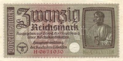 Német Birodalom / II. világháborús megszállások 1939. 20M (2x) kis ugrású sorszámokkal T:I,I-