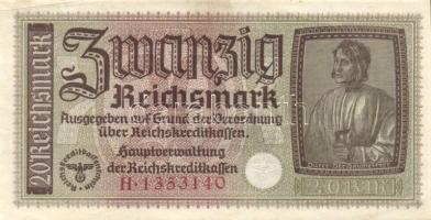 Német Birodalom / II. világháborús megszállások 1939. 20M (2x) kis ugrású sorszámokkal T:I-