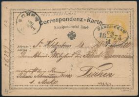 1873 2kr díjjegyes levelezőlap / PS-card "JABLUNKAU" - "TESCHEN"