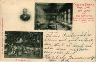 1900 Wien, Vienna, Bécs XIII. Hacking, Hotel Auhof und Cafe Restauration, Speise Salon, Hotel Garten / hotel interior with the owner's portrait