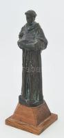Assisi Szent Ferenc. Olasz kegytárgy szobor fa talapzaton, jelzett, patinás, m: 19 cm