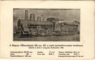 Magyar Királyi Államvasutak 325. sor. (IIIq. oszt.) gyorstehervonatú mozdonya. A Gőzmozdony kiadása / Hungarian State Railways locomotive (vágott / cut)