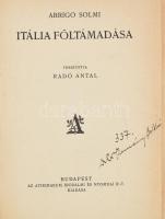 Arrigo Solmi: Itália föltámadása. Budapest, é.n., Athenaeum. Korabeli félvászon-kötésben, címlapon Báró magyargyerőmonostori Kemény Boldizsár (1908-1983) névbejegyzésével, néhány kevés lapon ceruzás jelölésekkel.