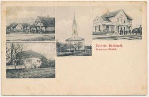 Bánlak, Banloc; Fő utca, üzlet, templom, vasútállomás, Karátsonyi kastély / main street, shop, church, railway station, castle (fl)