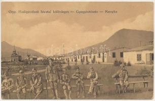 1918 Rózsahegy, Ruzomberok; Országos Hadigondozó hivatal különleges gyógyintézete, konyha katonákkal. Valuch János kiadása / military sanatorium, soldiers