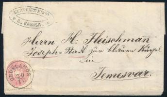 1863 5kr levélen (irattári hajtás) / on cover "OROSLAMOS" - Temesvár (folded)