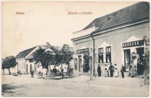 1912 Bethlen, Beclean; Fő tér, Babcsák Gerő és Babcsák A. üzlete. Schönfeld és Dávid kiadása / main square, shops (fl)