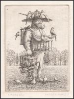 Artner Margit (1954-): Madarász. Rézkarc, papír, utólagos (?) jelzéssel, hátoldalán Rézkarcoló Művés...