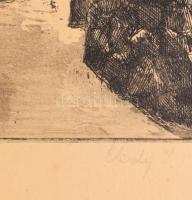 Élesdy István (1912-1987): Csendes utca. Rézkarc, papír, jelzett, kartonra kasírozva, 23,5×31 cm