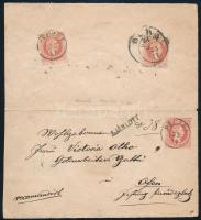 ~1870 5kr díjjegyes boríték 2 x 5kr díjkiegészítéssel / 5kr PS-cover with 2 x 5kr additional franking PECZEL - Ofen