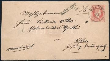 ~1870 5kr PS-cover with 2 x 5kr additional franking "PECZEL" - Ofen ~1870 5kr díjjegyes bo...