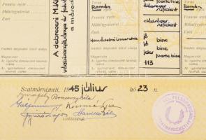 1945 július A szatmárnémeti állami felső ipariskola faipari tagozat fényképes végbizonyítványa. Romá...