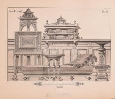 1888 Allerlei Schreinenwerk von Anton Huber 8 db nagy méretű bútor grafikát ábrázoló nyomat, mappába...