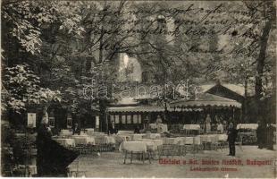 1910 Budapest II. Szent Lukács fürdő, étterem, kert pincérekkel és vendégekkel (EB)