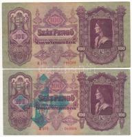 1930. 100P (2xklf) az egyik zöld színű, hamis nyilaskeresztes felülbélyegzéssel, a másik hamis, kiolvashatatlan bélyegzéssel és illetékbélyeggel T:F