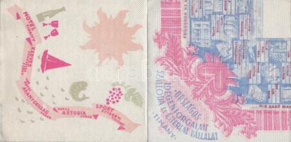 cca 1960-1970. 5 db vendéglátó reklámos szalvéta: Motel Tihany (2 különböző) -- Országos Idegenforga...
