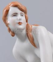 Zsolnay féltérden guggoló női akt. Terv.: Lux Elek. Jelzett, hibátlan, m: 22 cm