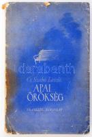 Cs. Szabó László: Apai örökség. A szerző, Cs. Szabó László (1905-1984) Kossuth-díjas magyar író, esszéíró, kritikus által Gyergyai Albert (1893-1981) irodalomtörténész, író, műfordító részére DEDIKÁLT példány! Bp., [1936], Franklin, 177+3 p. Első kiadás! A tartalom jegyzék előtt errata. Kiadói papírkötés, foltos, kopott borítóval, valamint a borítón kis sérülésekkel, foltos elülső szennylappal, javított kötéssel.