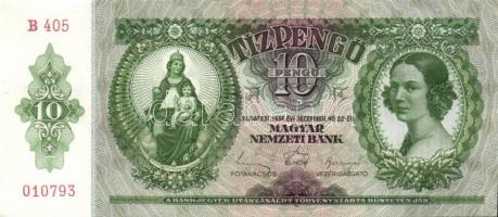 1936. 10P (4x) egymás utáni sorszámokkal, egyik darabon több papírránccal T:I