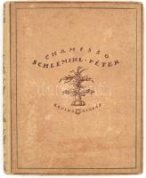 Chamisso, Adalbert von: Schlemihl Péter csodálatos története. Ford.: Bálint Lajos. Zádor István nyolc eredeti kőrajzával. Bp., 1921, Genius, 123+(1) p.+ 8 (litográfiák) t. A kötésterv Végh Gusztáv munkája. Kiadói félvászon-kötés, Gottermayer-kötés, kissé kopottas, foltos borítóval. Megjelent 1000 példányban. Számozatlan példány.