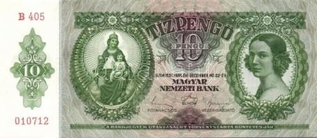 1936. 10P (4x) egymás utáni sorszámokkal, egyik darabon számos papírránccal T:I