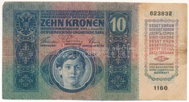 1915. 10K csehszlovák 10h bélyeggel felülbélyegezve T:F,VG folt