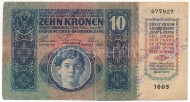 1915. 10K hamis "(...) Járás Főszolgabírája 1919. jan." felülbélyegzéssel T:VG szakadás