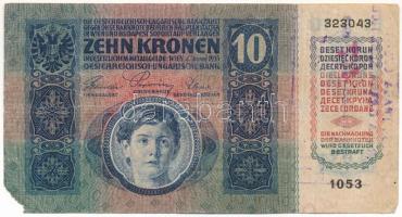 1915. 10K hamis jugoszláv felülbélyegzéssel, piros kézi "257" sorszámmal T:VG az egyik sar...