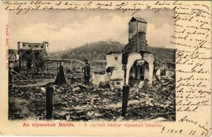 1902 Bártfa, Bardiov, Bardejov; A tűzvészben elpusztult Bártfa. A nyitott bástya a elpusztult házakkal. Divald Adolf kiadása / bastion ruins after the fire