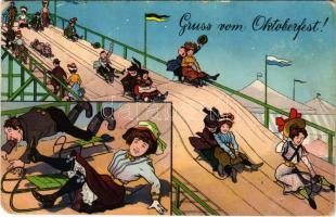 1909 Gruss vom Oktoberfest! / German beer festival humour, sledding. Ottmar Zieher (EM)