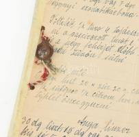 cca 1920-1940 Cukrász kézzel írt receptkönyve, betűrend szerinti receptekkel, kb. 50-60 oldalon, plo...