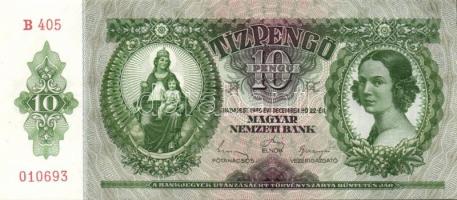 1936. 10P (6x) egymás utáni sorszámokkal, egyik darabon két papírránccal T:I