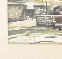 Madarász Tibor (1937-): Vérteskozma télen. Akvarell, papír, jelzett, Dekoratív, üvegezett fakeretben...