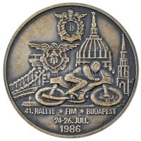 1986. "41. Rallye FIM Budapest 1986. 07.24-26." egyoldalas ezüstpatinázott bronz motorsport emlékérem (70mm) T:1- enyhén kopott ezüstözés, patina  Hungary 1986. "41th Rallye FIM Budapest 1986. 24-26.07." one-sided, silver-patinated bronze motorsport commemorative medallion (70mm) C:AU lightly worn silver-plating, patina