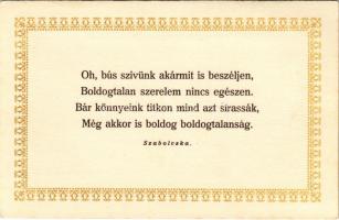 Oh, bús szívünk akármit is beszéljen... Romantikus levelezőlap Szabolcska Mihály versével. Kner Izidor kiadása