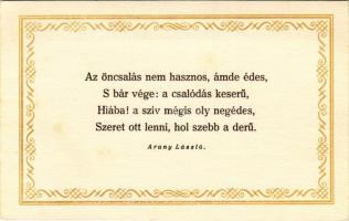 Az öncsalás nem hasznos, ámde édes... Romantikus levelezőlap Arany László versével. Kner Izidor kiadása (fl)