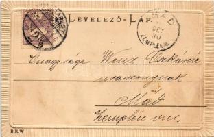 1900 Lady art postcard, sunflowers. B.R.W. (ázott / wet damage)