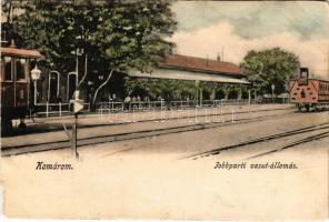 Komárom, Komárno; Jobbparti vasútállomás, vonatok / railway station, train (fl)