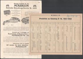 1941/1942 Märklin játékautó ismertető és Märklin árlista, 2 db