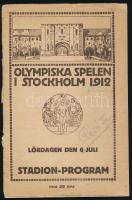 1912 [A Stockholmi Olimpia napi programja] Olympiska Spelen I Stockholm Stadion Program 1912 Július 6 . 56 p + 10 p reklámok borítók elváltak, ceruzás bejegyzéssekkel