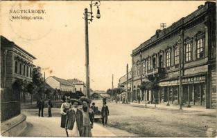 1915 Nagykároly, Carei; Széchenyi utca, óra és ékszer raktár, Weiszman Jakab üzlete, drogéria. W.L. Bp. 1896. 1912-14. Eigner Simon kiadása / street, clock and jewelry shop, drugstore (EK)