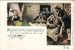 Régi módi sokan tudják, mint hamisak a lányok... Magyar nótás folklór művészlap. Szénásy és Reimann kiadása / Hungarian folklore art postcard (EK)