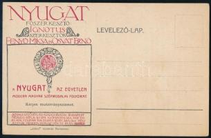 cca 1900 Nyugat folyóirat képeslapja, a hátoldalon Móricz Zsigmonddal, foltos, 14x9 cm